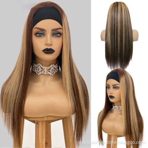 OEM Factory Directly Headband Wig Colored Virgin Human Hair Headband Wigs for Black Women 10A Straight Body Wave Wigs